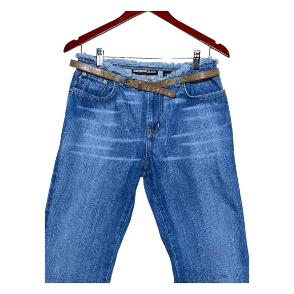 Vtg EXPRESS Jeans Jr Sz 5/6R 30Wx30L Straight Fringe/Raw Hem Y2K Western Boho - Picture 2 of 9